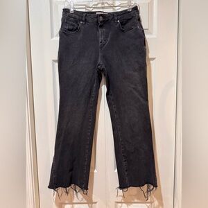 Free People Penny Crop Flare Jeans Raw Hem Charcoal Black Size 28